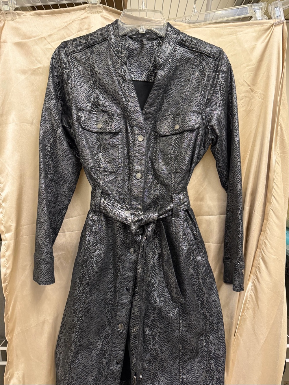 White House Black Market Black and Silver Metallic Animal-Print dress